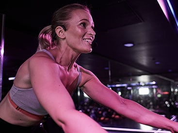Woman exercising on an indoor bike