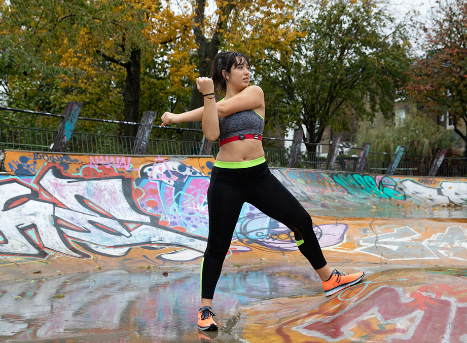 Woman stretching in a skate park