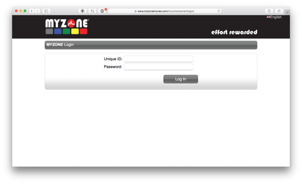 MYZONE Club Login screenshot