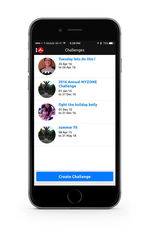 MYZONE App Challenge screen