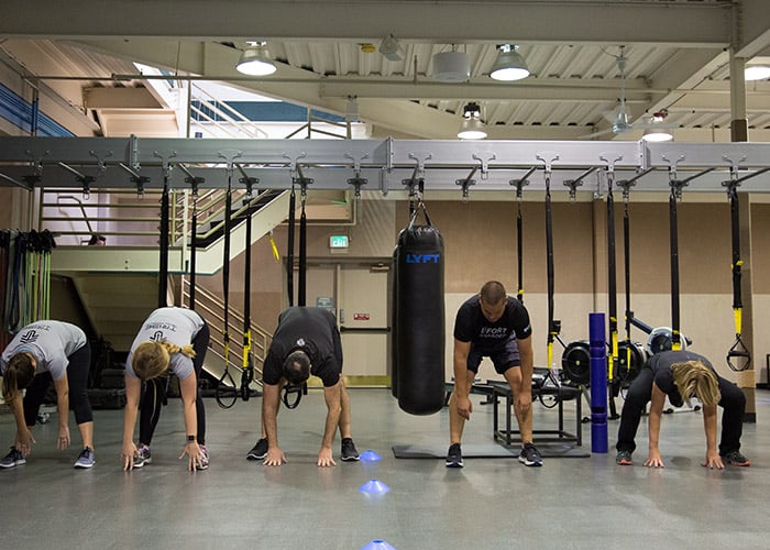 Group workout using MYZONE's heart rate wearable