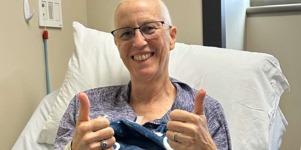 Kimberly Dilts in hospital during her cancer treatment