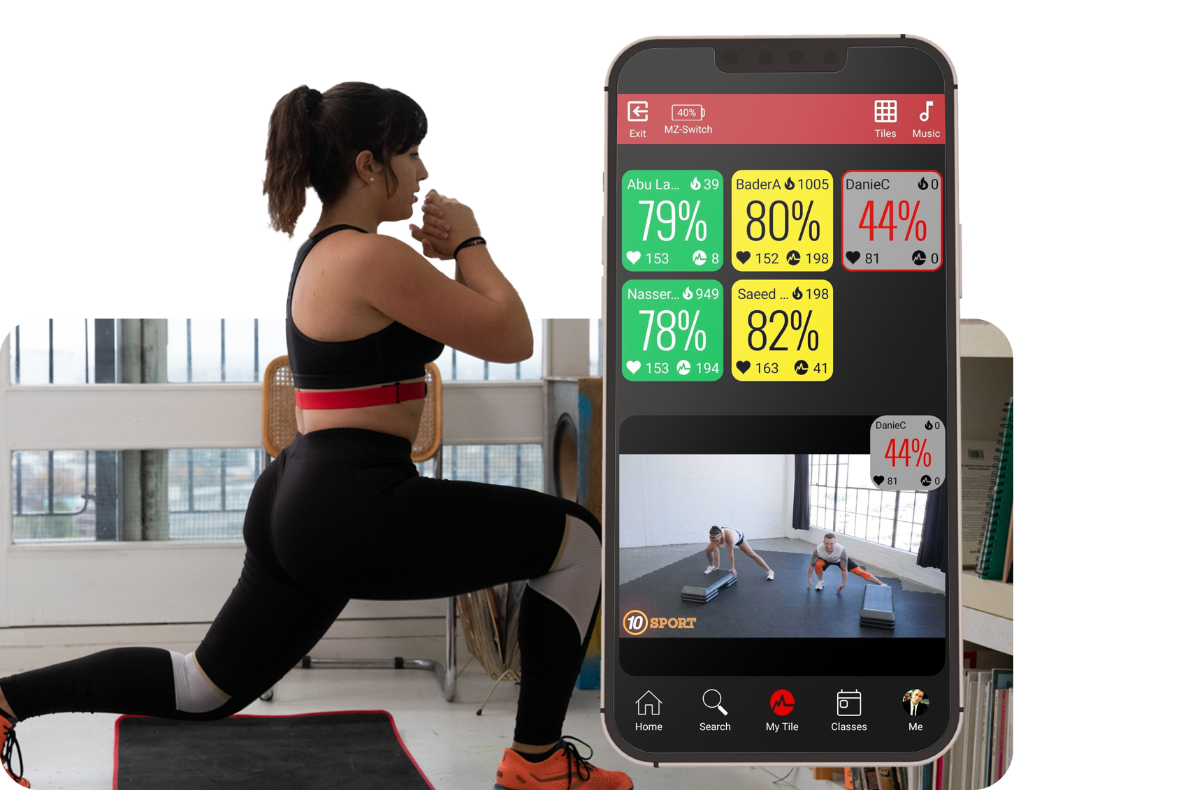Woman doing a home workout with MZ-Remote app