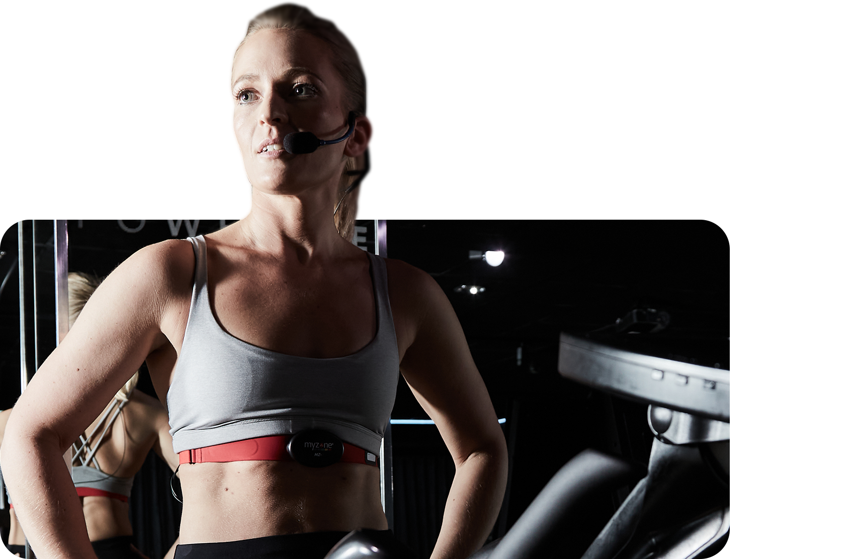 Personal trainer wearing a Myzone heart rate monitor
