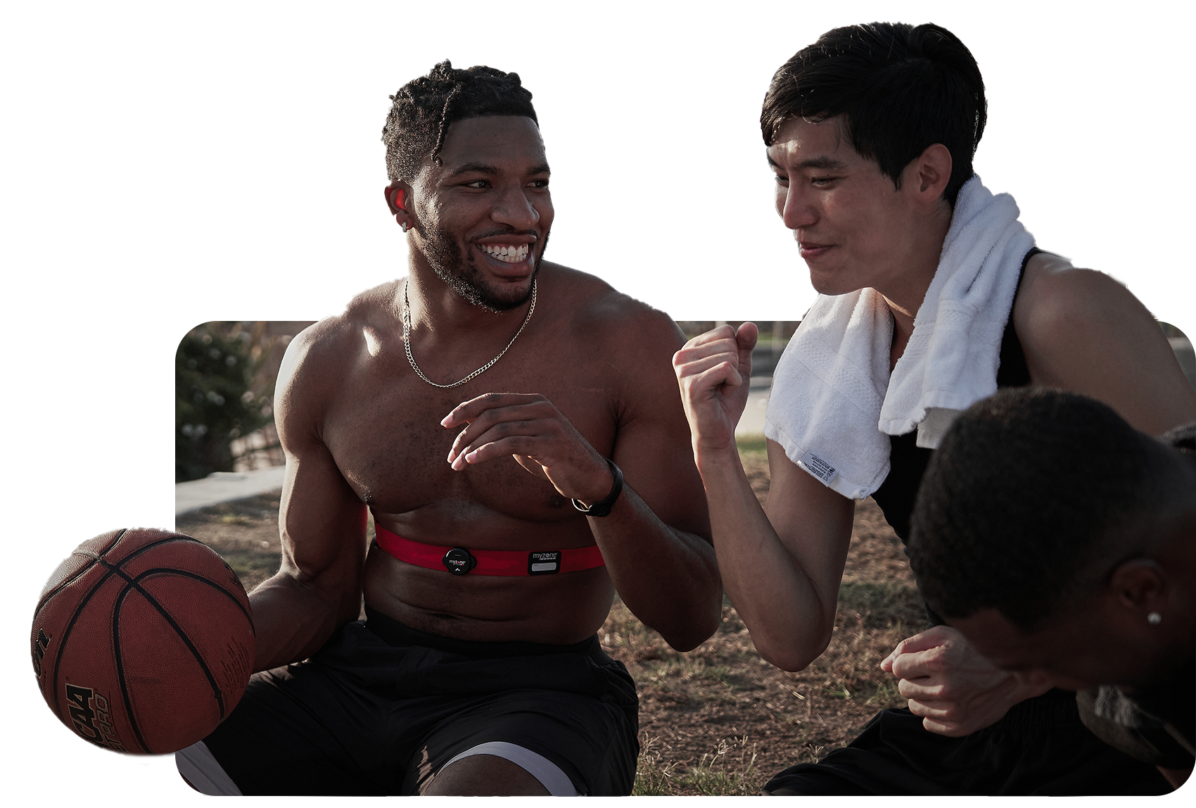 Men socialising after a basketball game