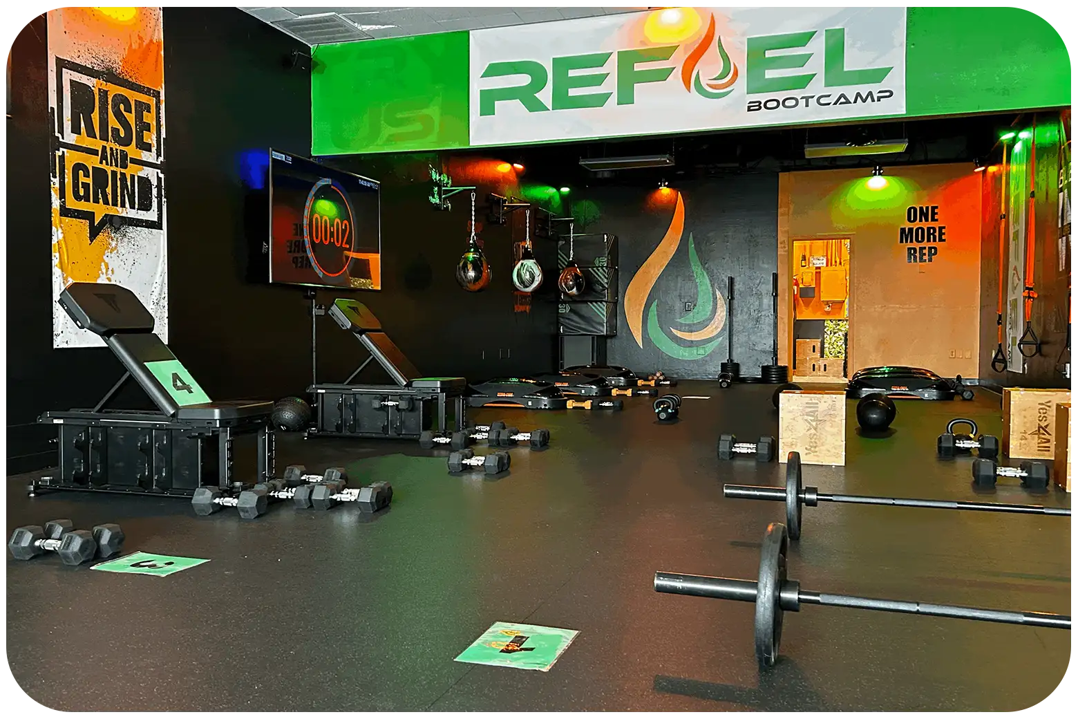 An indoor bootcamp powered by Myzone at Refuel.