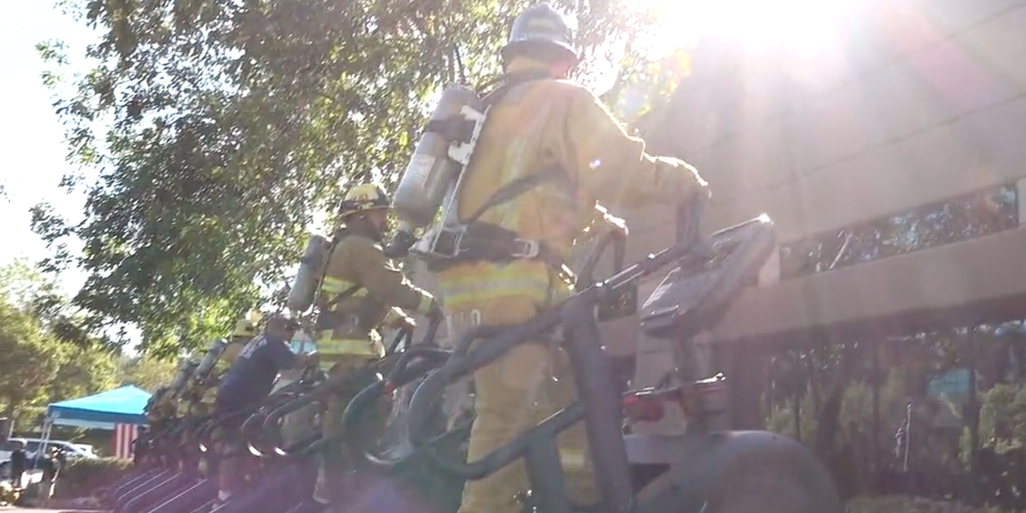 Firefighters recreate the 9/11 Twin Tower climb using StairMasters